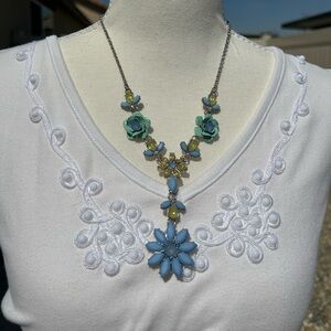 Floral Blue and Green Necklace